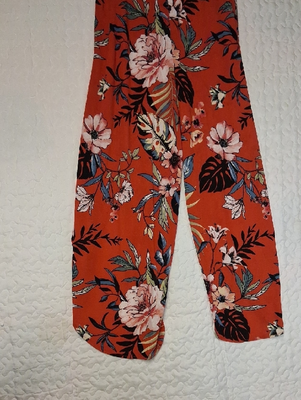 eye candy Wrap Wide Leg Floral Pants in Red Orange with Pink & Black Accents - Picture 10 of 12